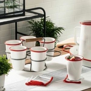 New Hearth & Hand Caddy 6 glass set white orange